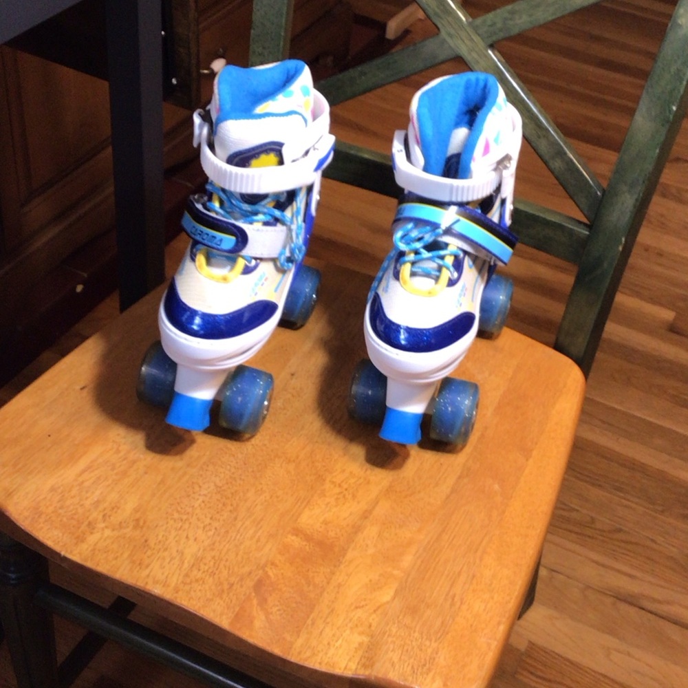 Blue and White Roller Skates